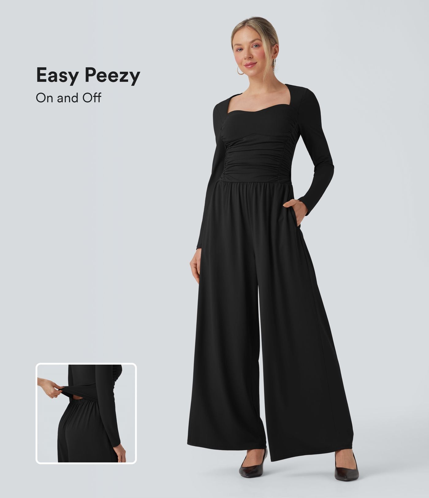Combinaison décontractée froncée décolleté cœur manches longues avec poches - Édition Easy Peasy