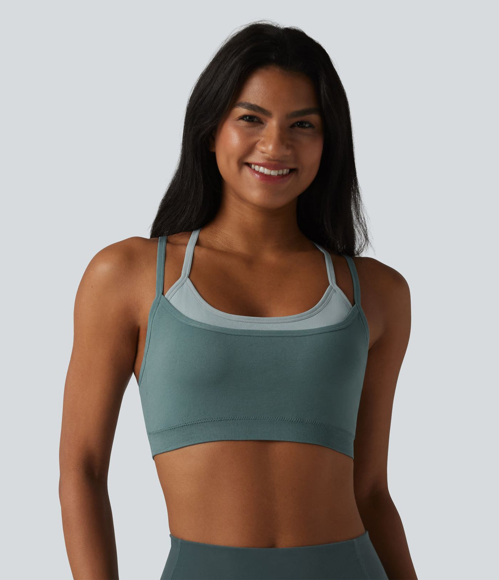 OneForm Seamless Flow Brassière de sport yoga sans couture 2 en 1 color block maintien léger avec soutien-gorge intégré