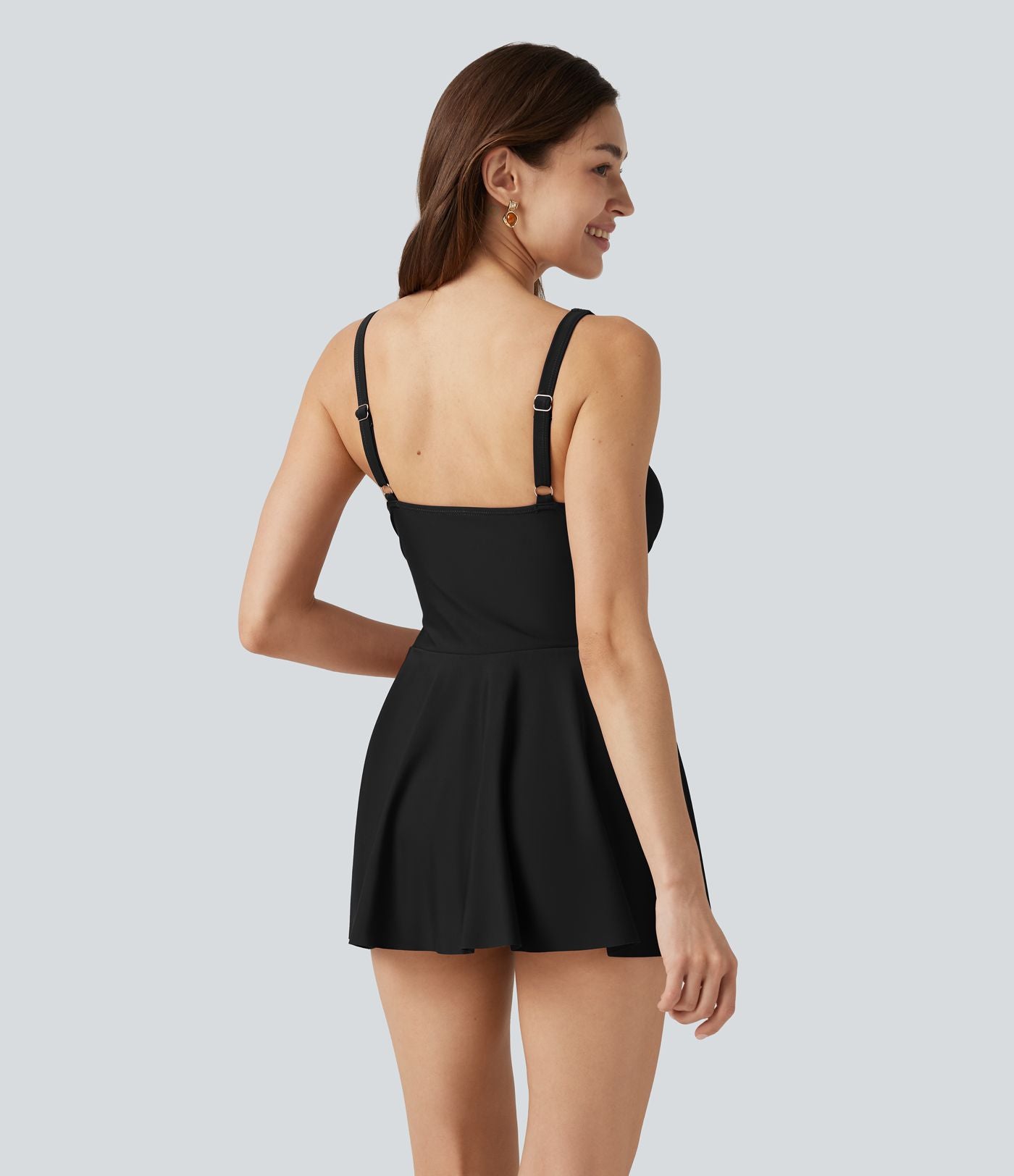 Maillot de bain robe une pièce décolleté en V, effet ventre plat, avec culotte intégrée