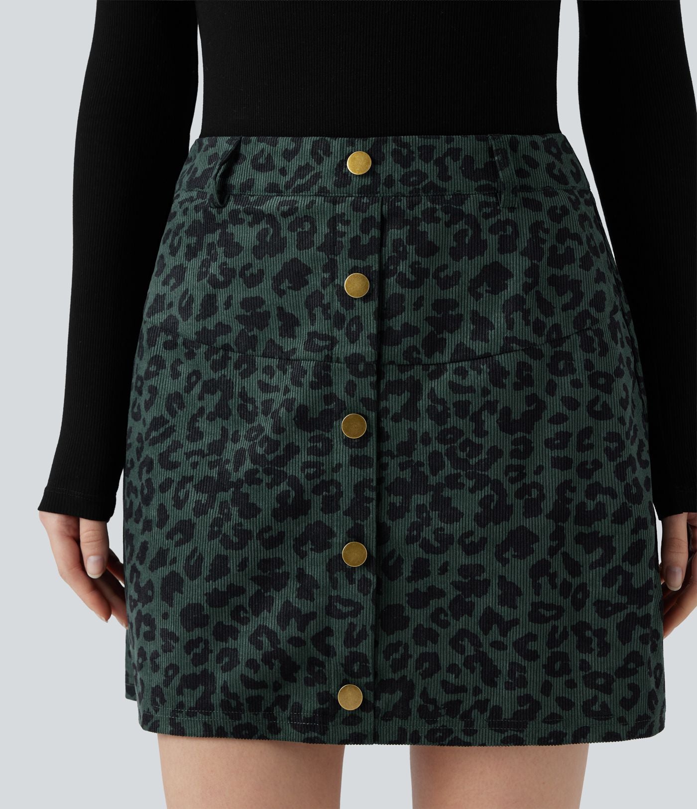 Jupe mini décontractée 2-en-1 taille haute imprimé léopard avec poche