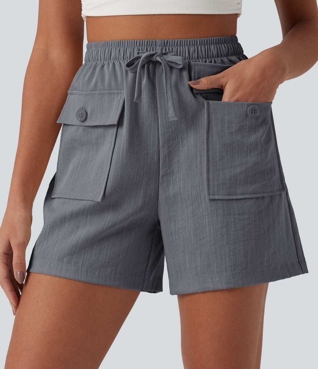 Short décontracté aspect lin taille haute avec cordon de serrage et poches