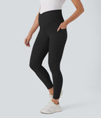 Legging de maternité 7/8 Softlyzero™ taille très haute croisée avec poches latérales - Protection UV UPF50+