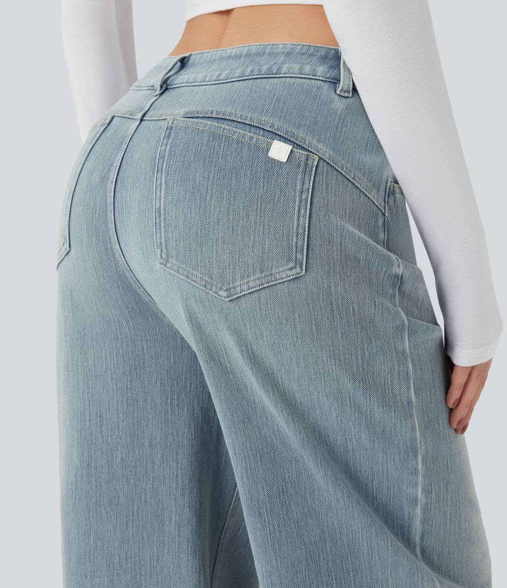 Jean large délavé Halara Flex™ taille mi-haute avec poches