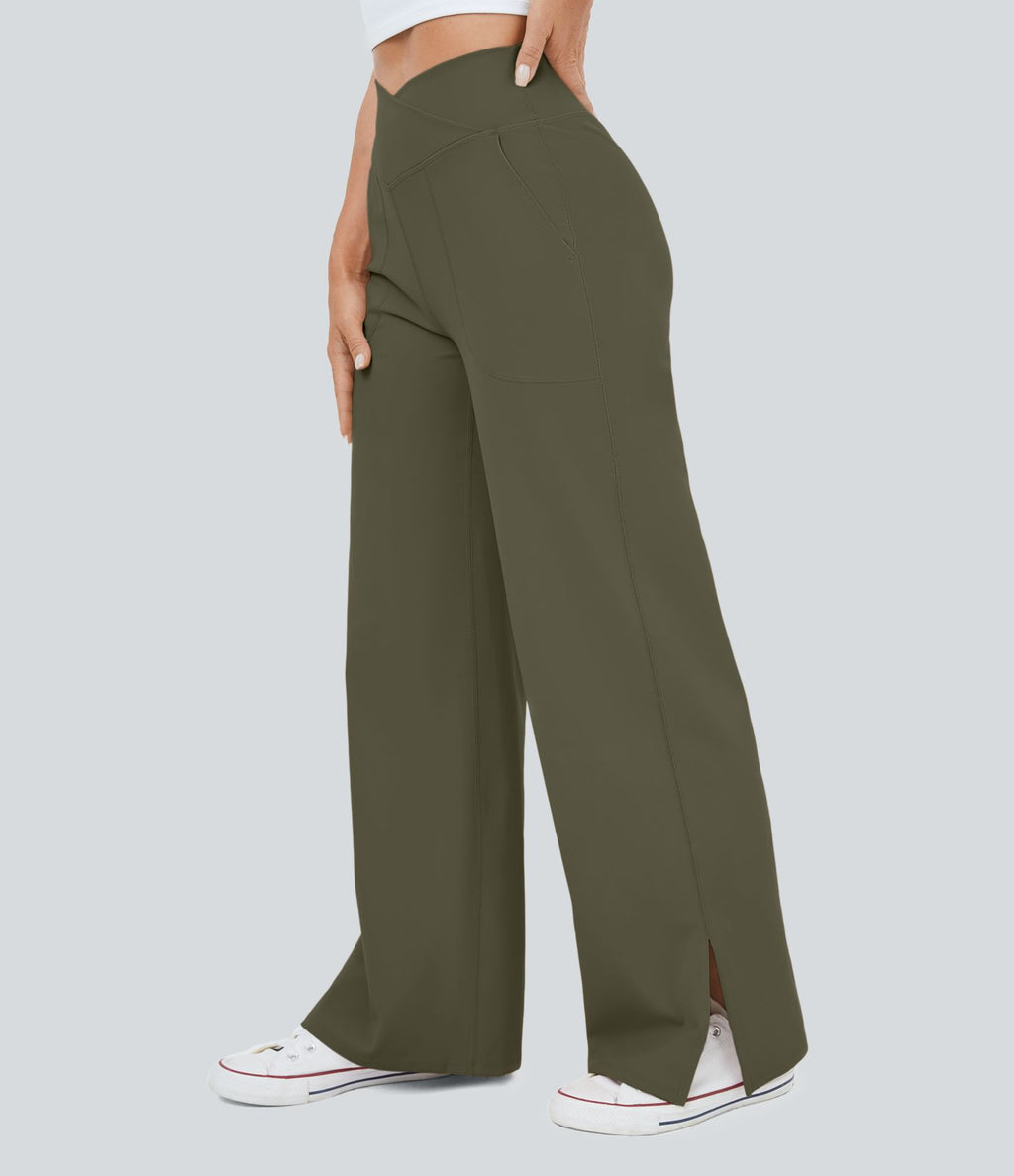 Pantalon yoga large croisé avec ourlet et poches DayStretch - Smile