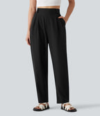 Pantalon tailleur ample, taille haute, coupe ballon, à poches