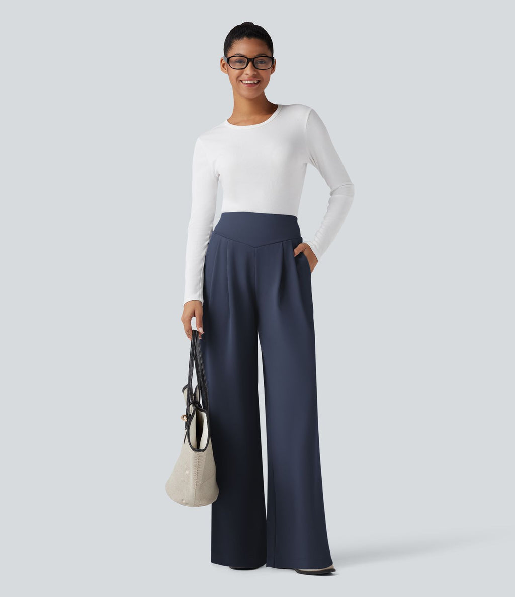 Pantalon de travail droit Halara Flex™ taille haute gainant en crêpe avec poches