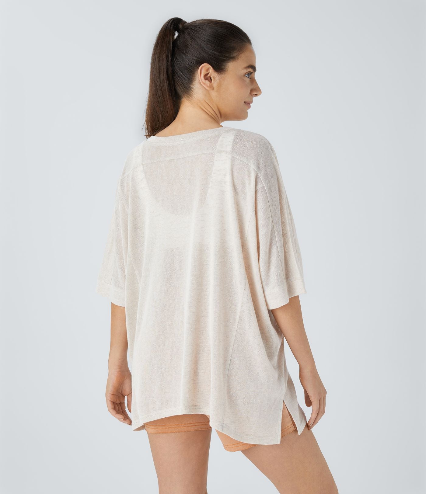 Top Casual Oversize Asymétrique Ourlet Fendu Transparent