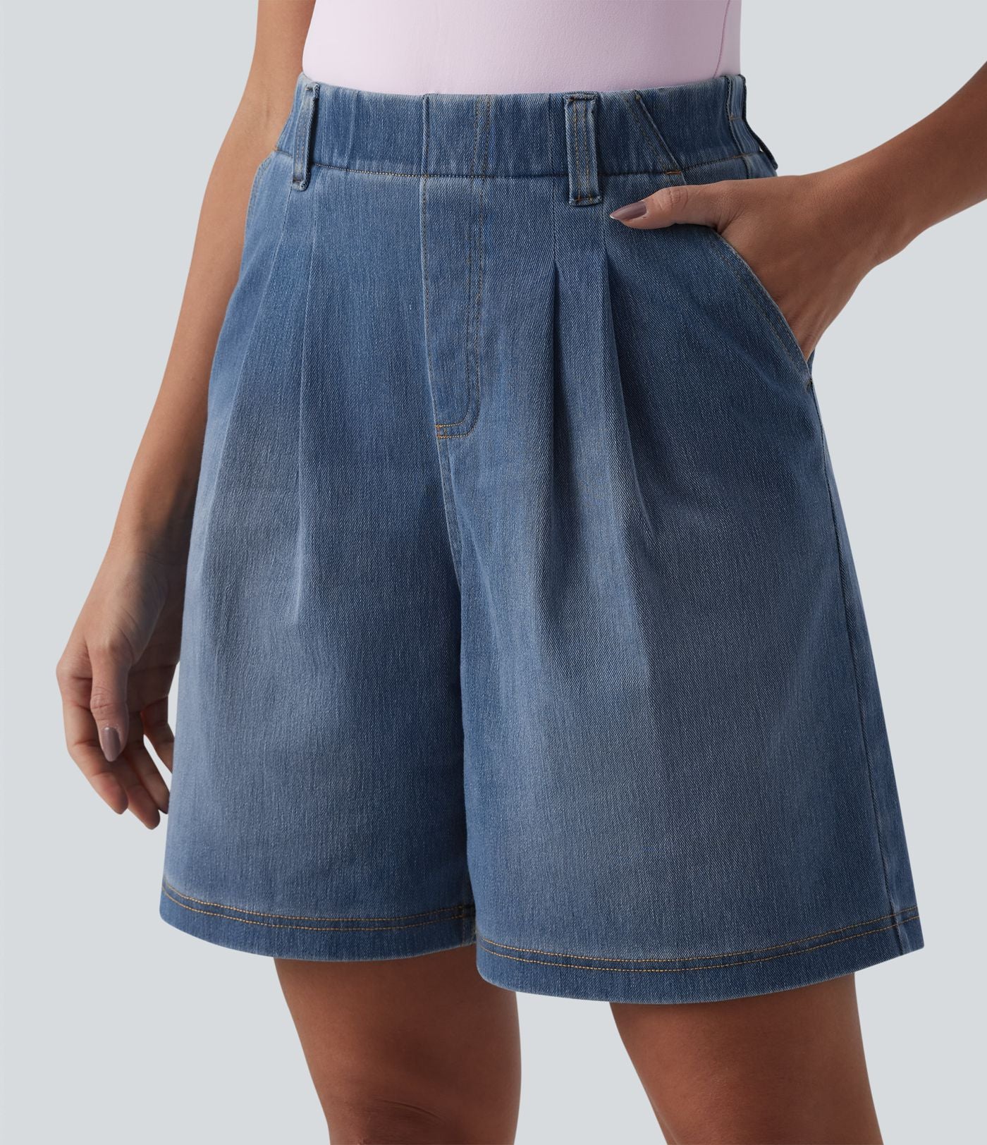 Halara Flex™ Short ample plissé en denim taille haute avec poches