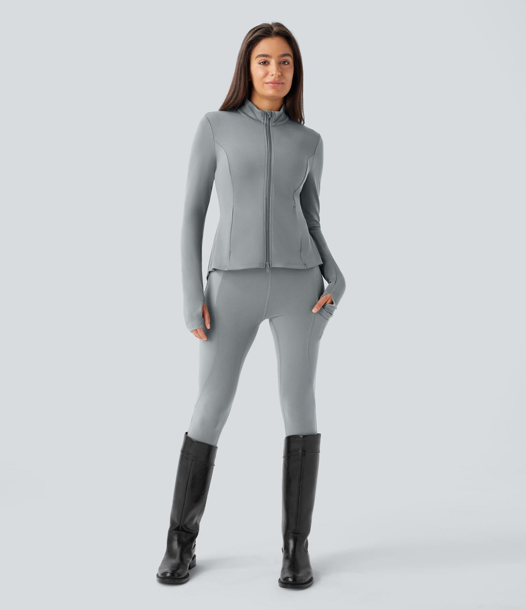 Veste d'équitation ajustée Softlyzero™ avec col montant, passe-pouces, poches, plis et fermeture éclair - Protection UPF50+