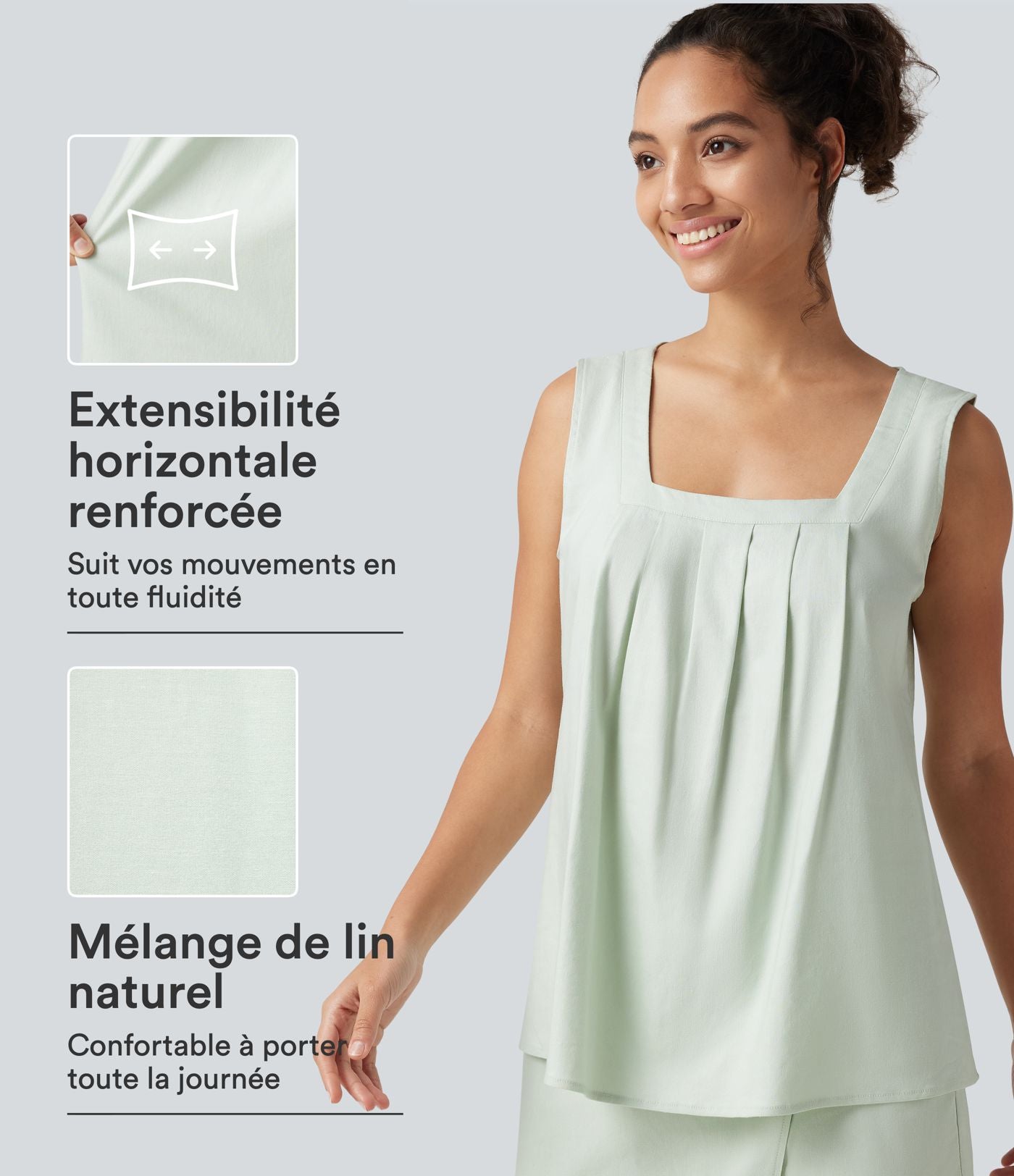 Débardeur décontracté en mélange de lin à col carré