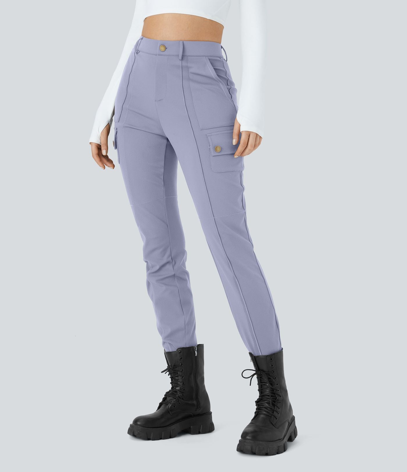 Pantalon cargo ajusté uni taille haute DayStretch avec poches zippées