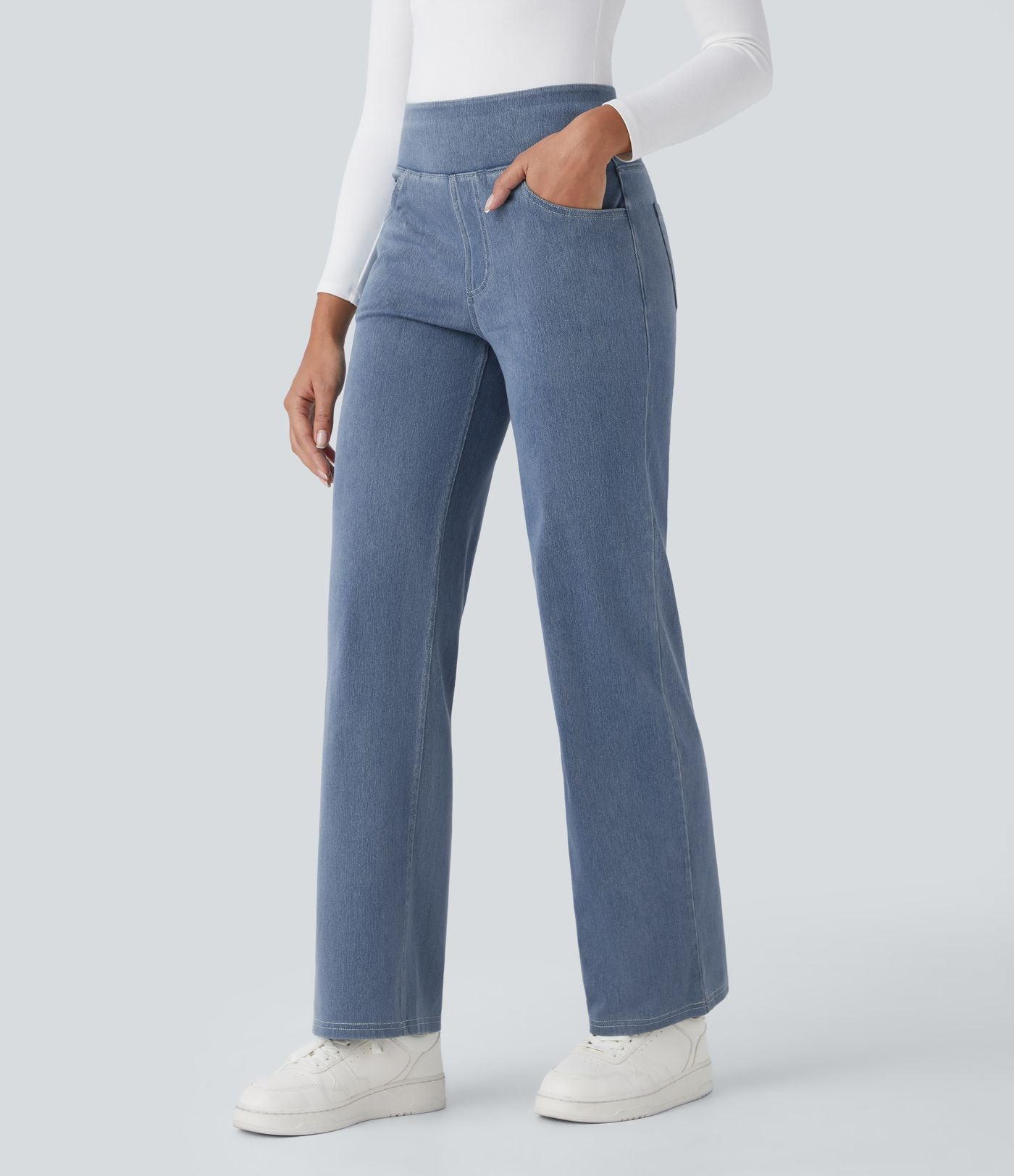 Halara Flex™ Jean Droites Travail en Maille Extensible Taille Haute Plusieurs Poches