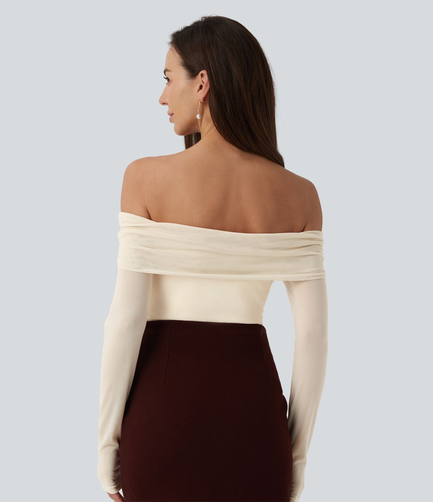 Haut SoftlyZero™ Plush épaules dénudées mesh manches longues