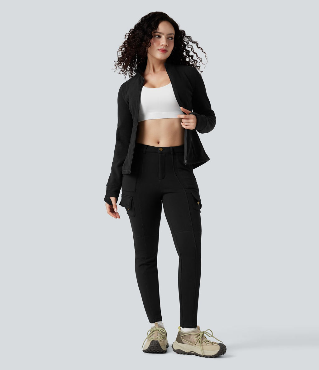 Veste randonnée col cheminée manches longues avec trous pour pouces et poches