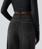 Jean baggy asymétrique Halara Flex™ taille haute effet délavé avec poches