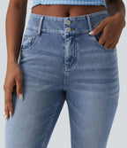 Halara Flex™ Jean skinny 7/8 casual taille mi-haute en lyocell drapé effet délavé, avec poches