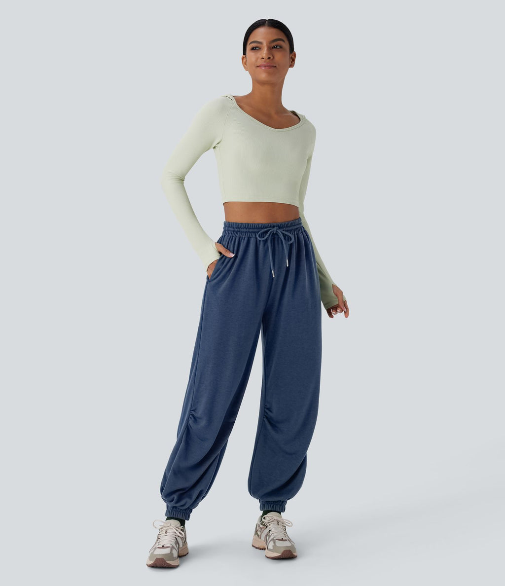 Jogging de running taille haute avec poches et cordon de serrage