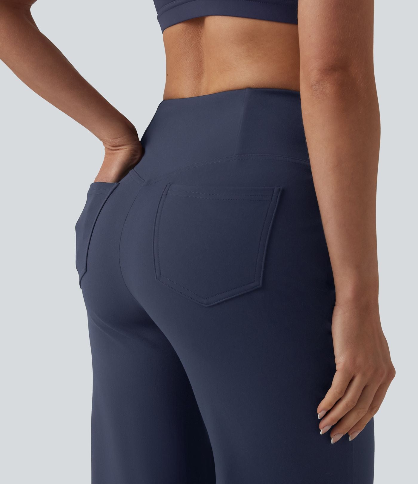 Pantalon de yoga DayStretch croisé taille haute ventre plat coupe droite avec poches