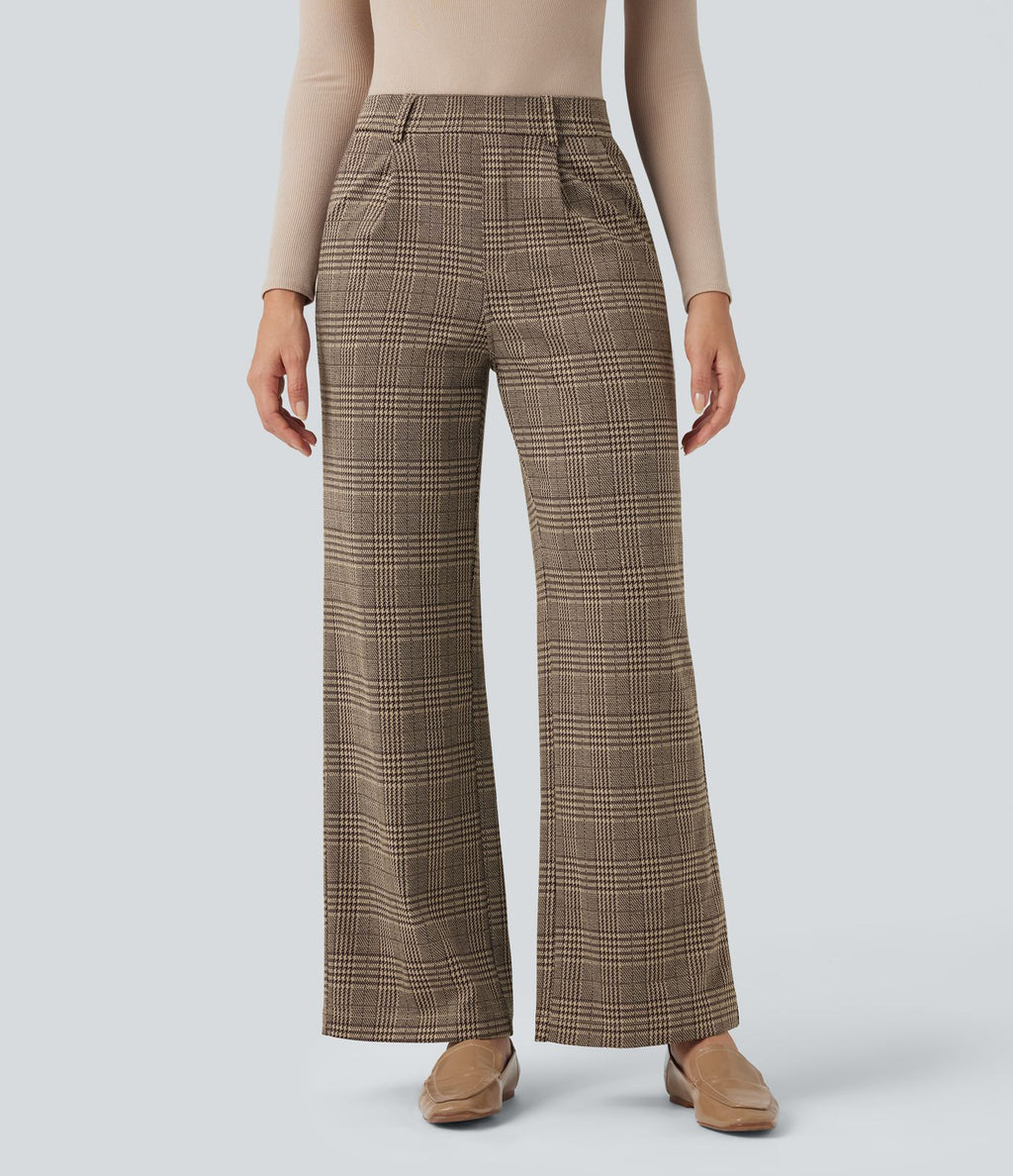 Pantalon tailleur droit Halara Flex™ taille haute pied-de-poule à carreaux avec poches