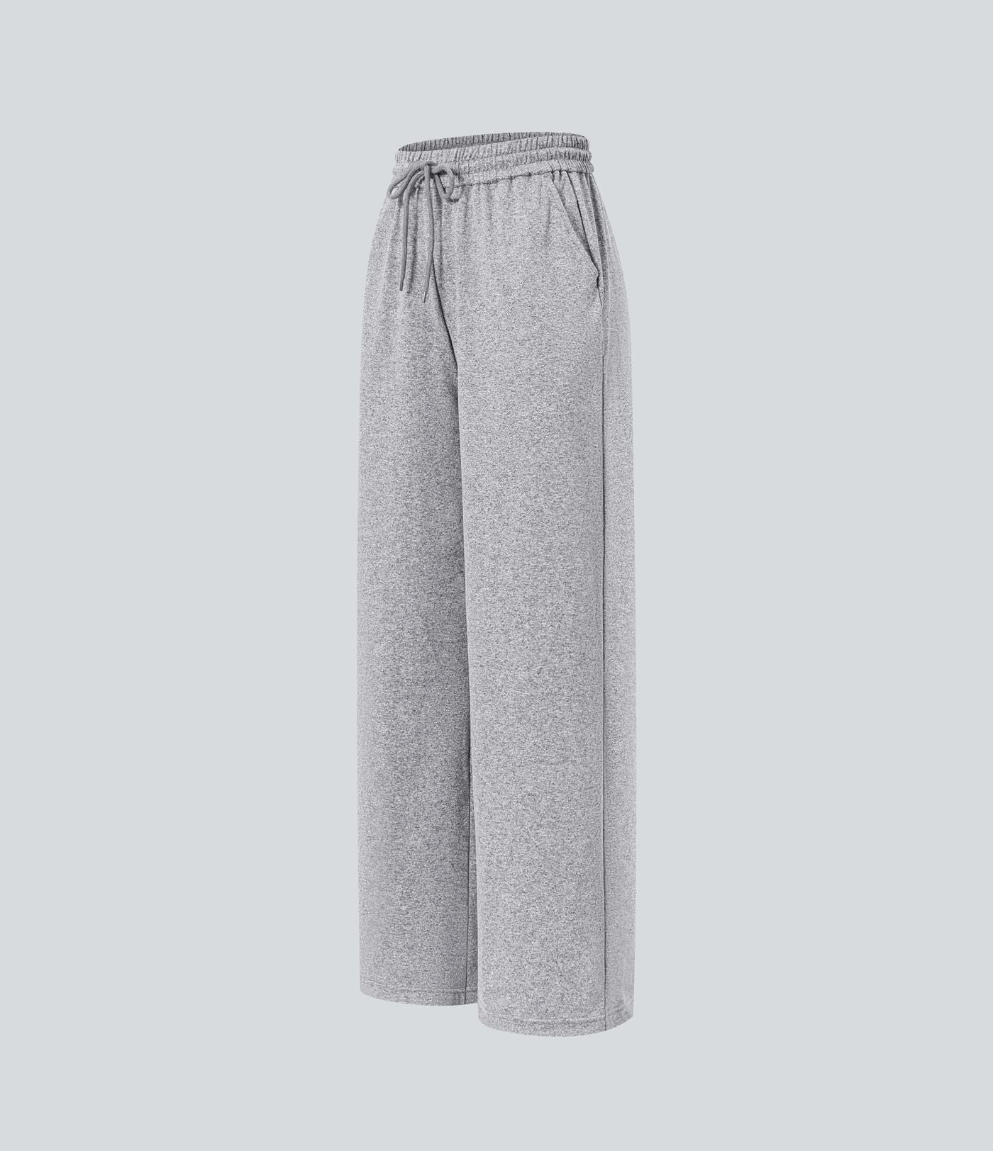 Pantalon large décontracté taille haute avec cordon de serrage et poches latérales