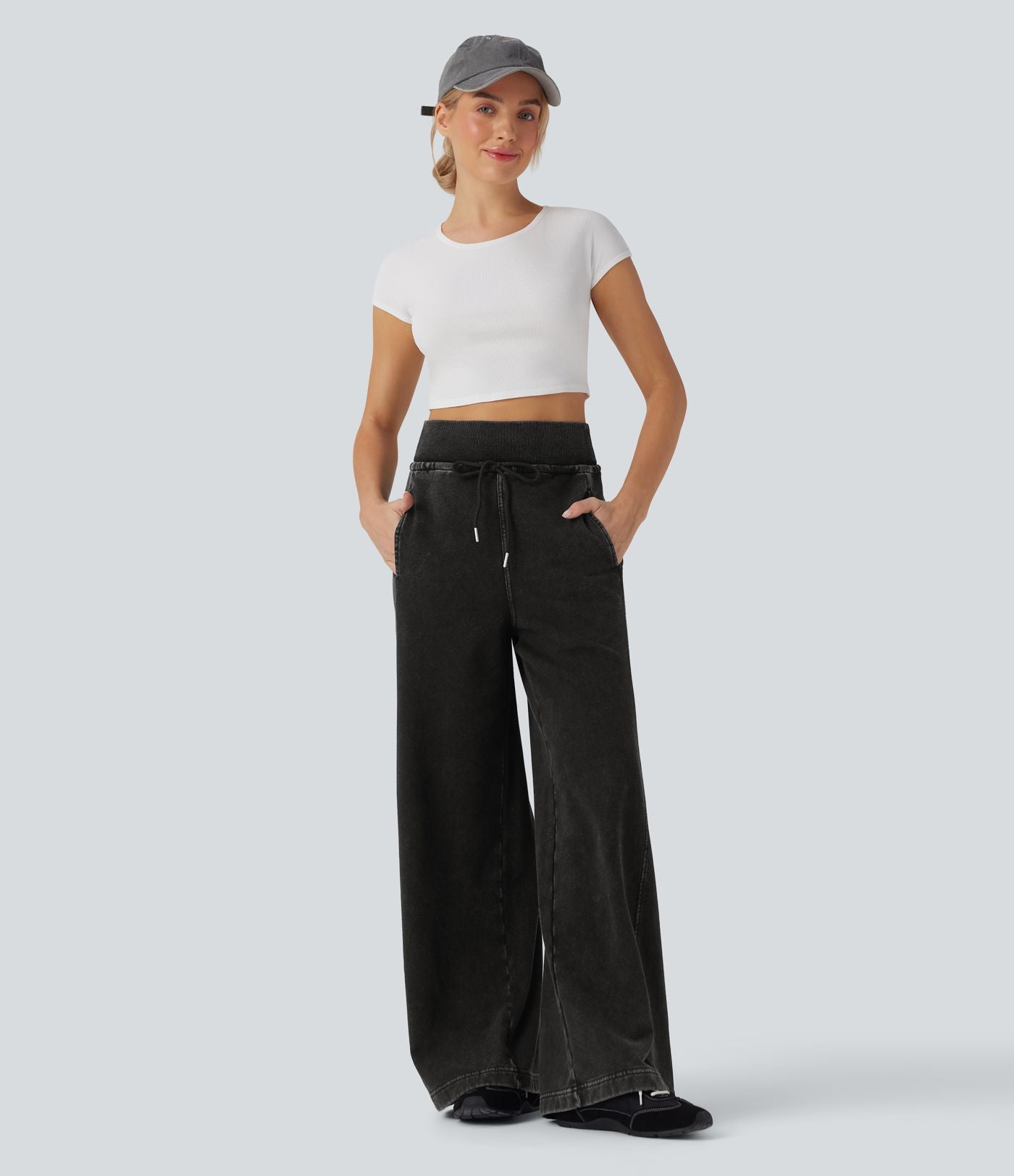 Jean jogging baggy Halara Flex™ molleton français taille haute avec cordon de serrage et poches