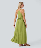 Robe longue fluide type nuisette à bretelles ajustables avec poches
