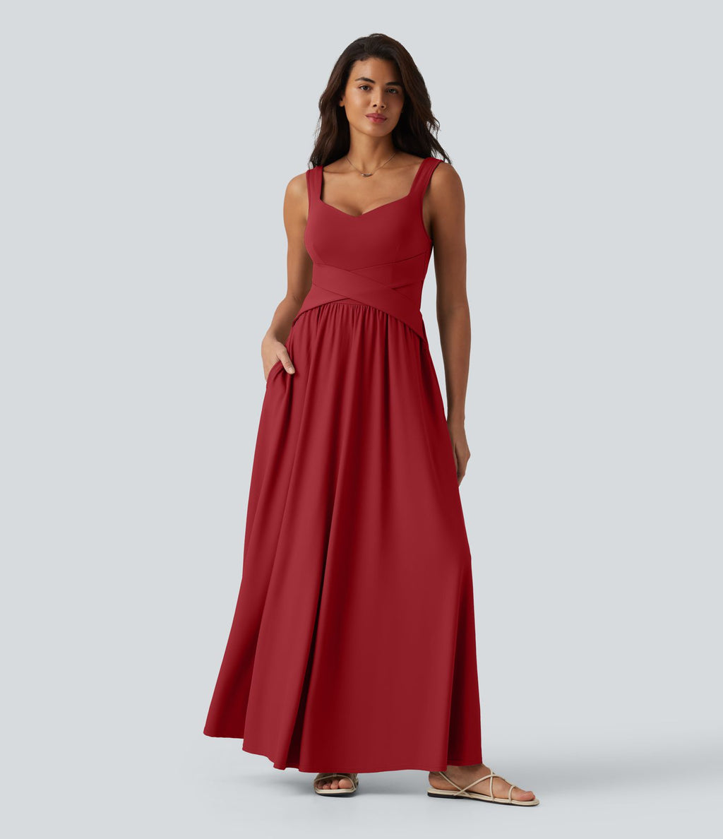Robe longue fluide sans manches avec brassière intégrée (Bonnets E-G) et poches