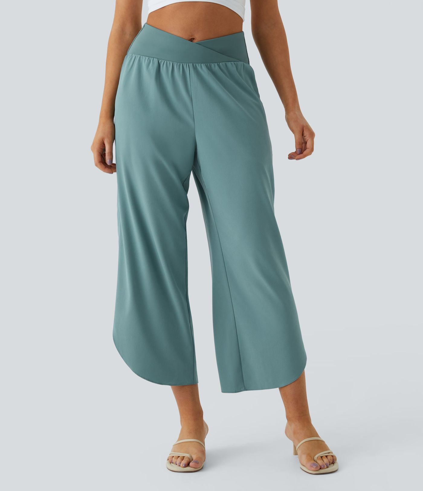 Breezeful™ Pantalon Fluide Vacances Séchage Rapide Taille Haute Croisée Poches Latérales Plissées Fente