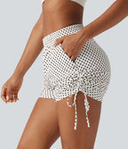 Short à pois 8 cm taille mi-haute avec bas froncé, laçage et poches