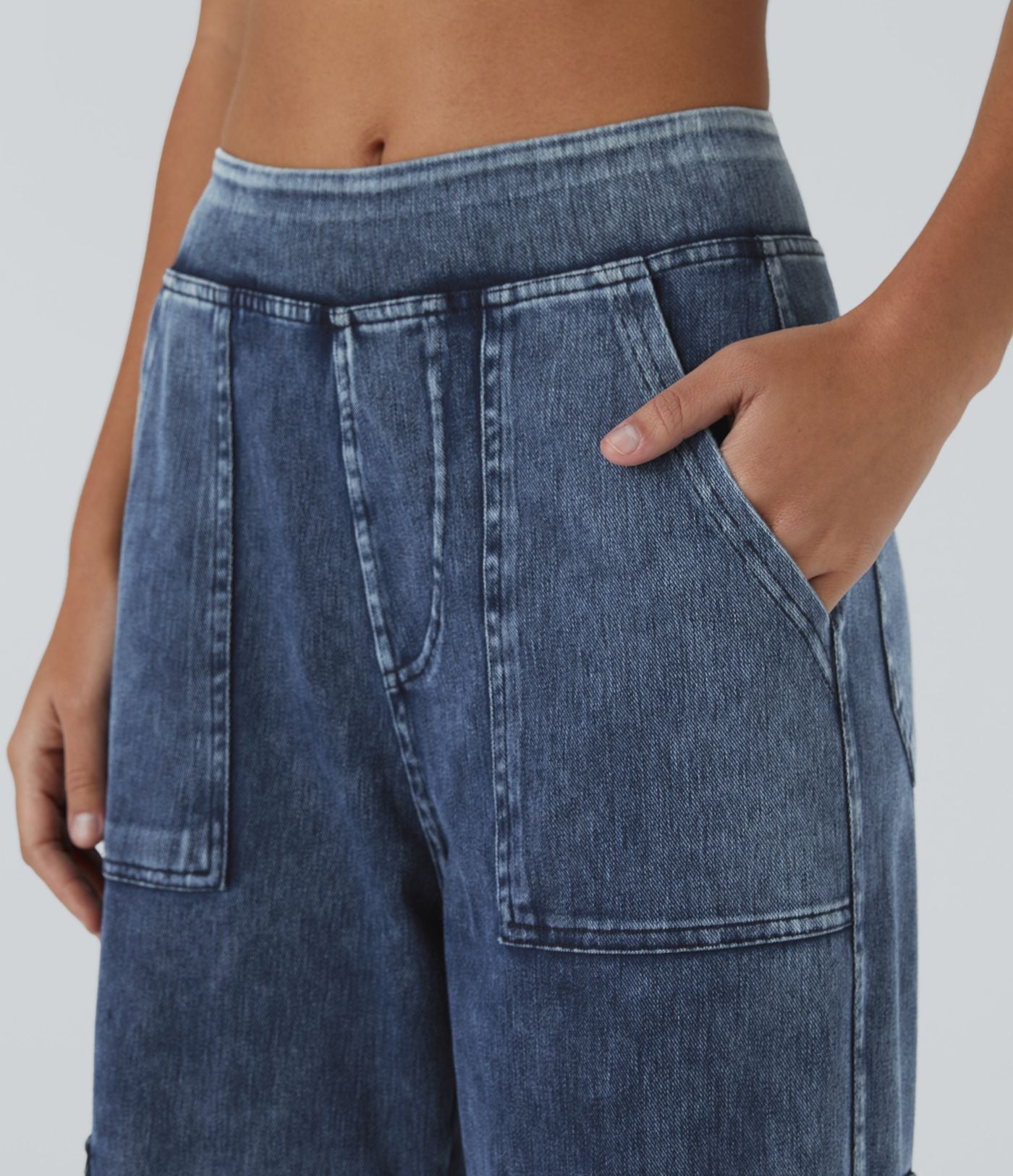Halara Flex™ Taille Mi-Haute Multiples Poches Jambe Droite Jean Cargo Décontracté Extensible
