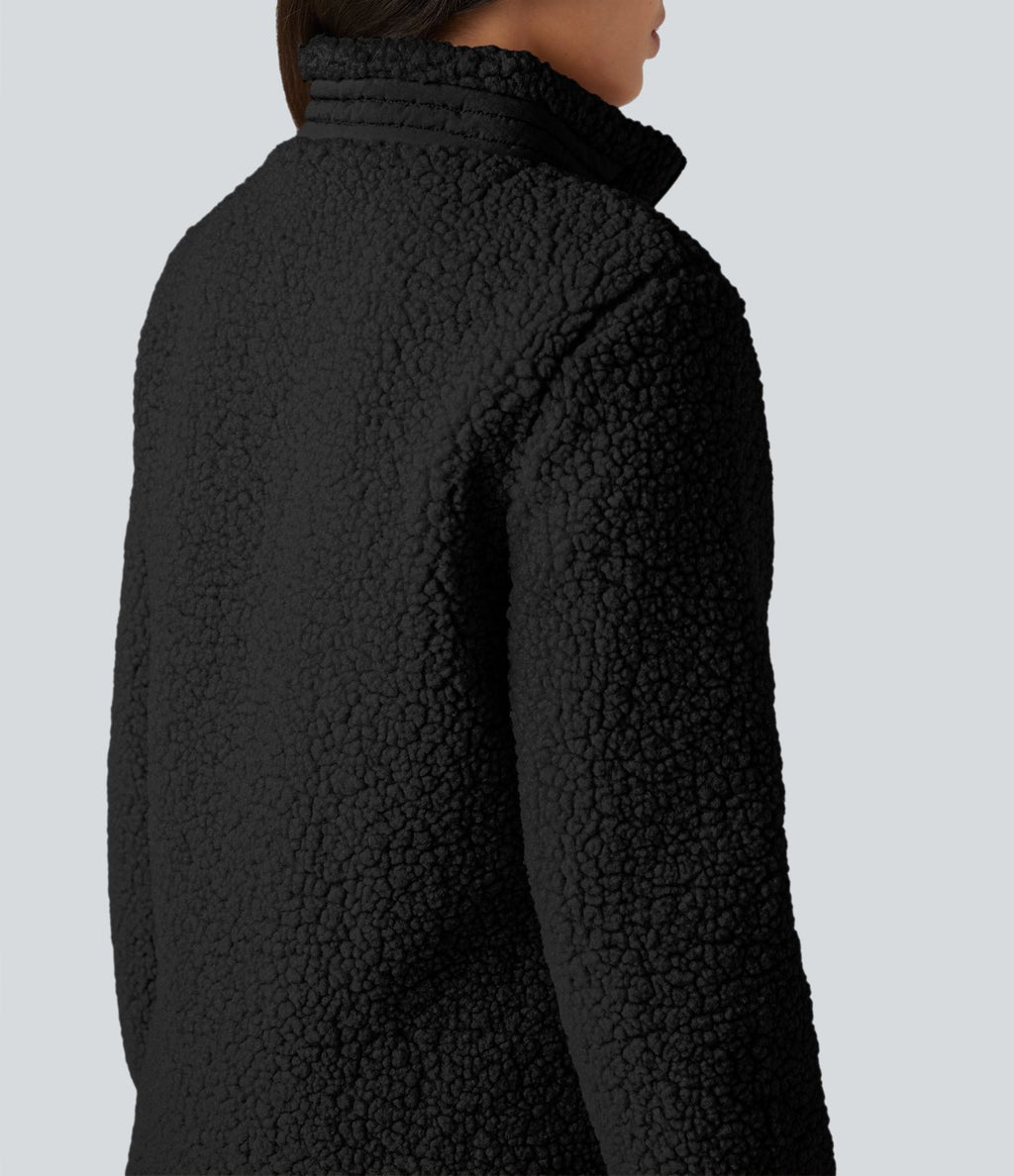 Veste teddy randonnée col montant décontractée avec fermeture éclair et poches