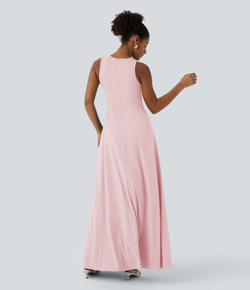 Combinaison Breezeful™ à séchage rapide pour demoiselles d'honneur et invitées de mariage, sans manches, avec fermeture éclair, poches latérales et détails contrastés