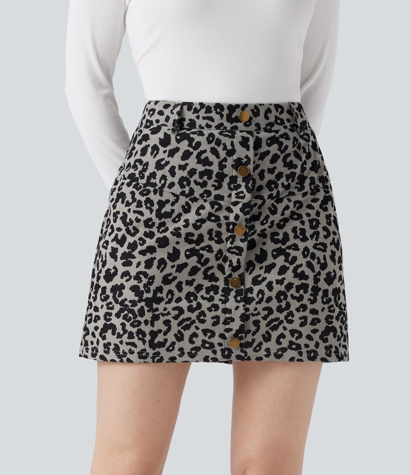 Jupe mini décontractée 2-en-1 taille haute imprimé léopard avec poche