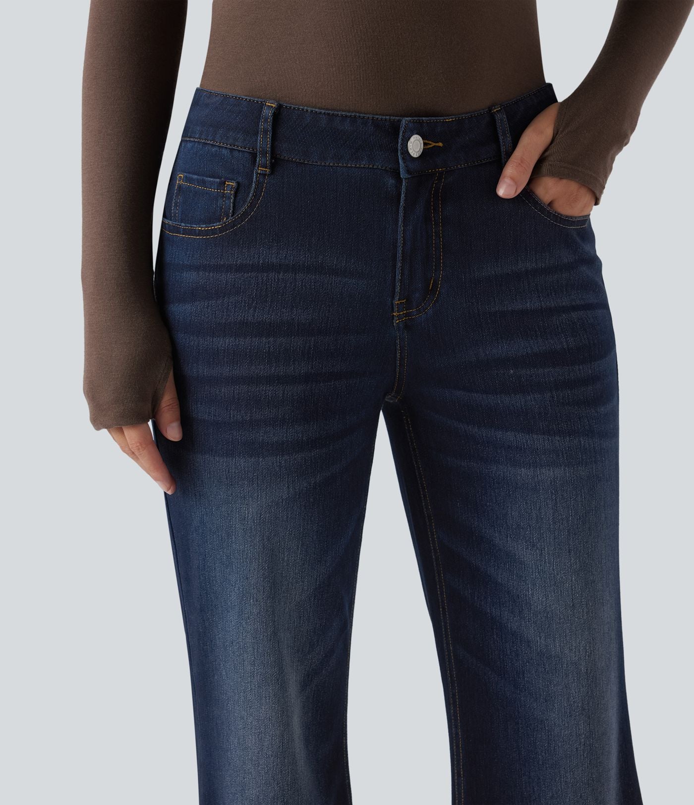 Halara Flex™ Jean évasé décontracté délavé taille basse avec poches