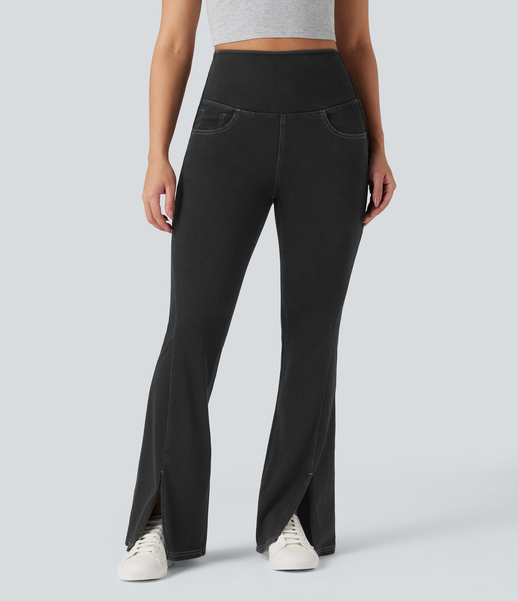 Legging denim évasé Halara Flex™ taille haute dos croisé fendu avec poches