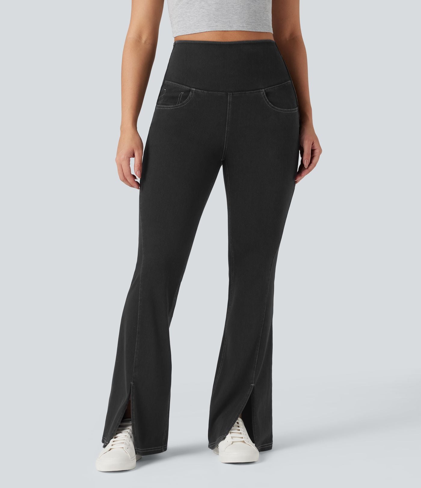 Legging denim évasé Halara Flex™ taille haute dos croisé fendu avec poches