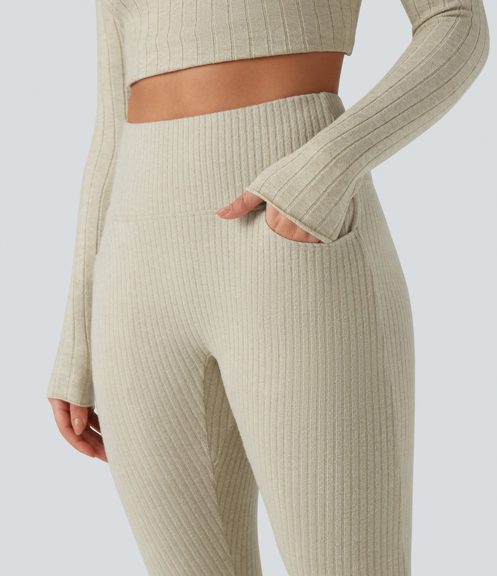 Legging côtelé croisé dans le dos taille haute avec poches