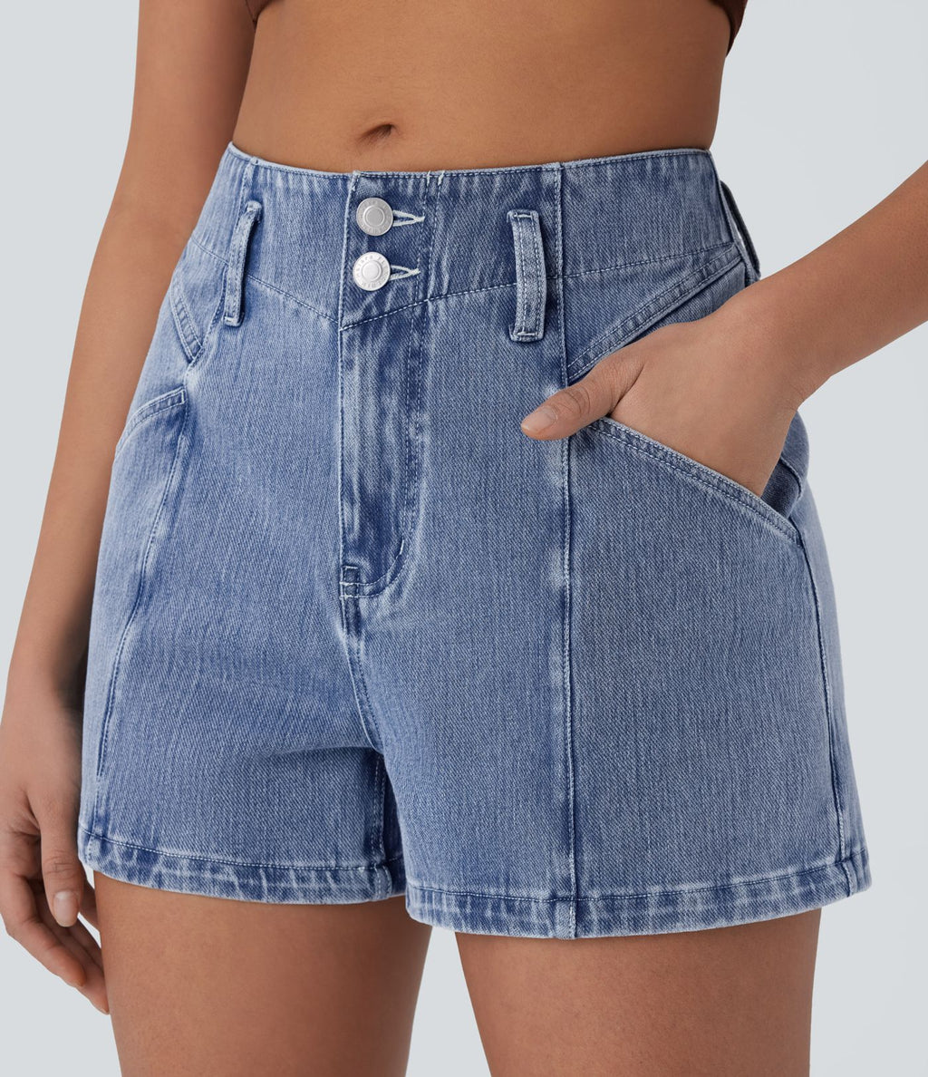 Short en denim extensible Halara Flex™ à taille moyenne avec bouton, fermeture éclair et poches latérales 7,5 cm