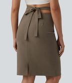 Jupe crayon casual mi-longue taille haute mélange lin à nœud dos