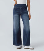 Halara Flex™ Jean Large Casual Taille Haute Poches Multiples Tricot Extensible Délavé
