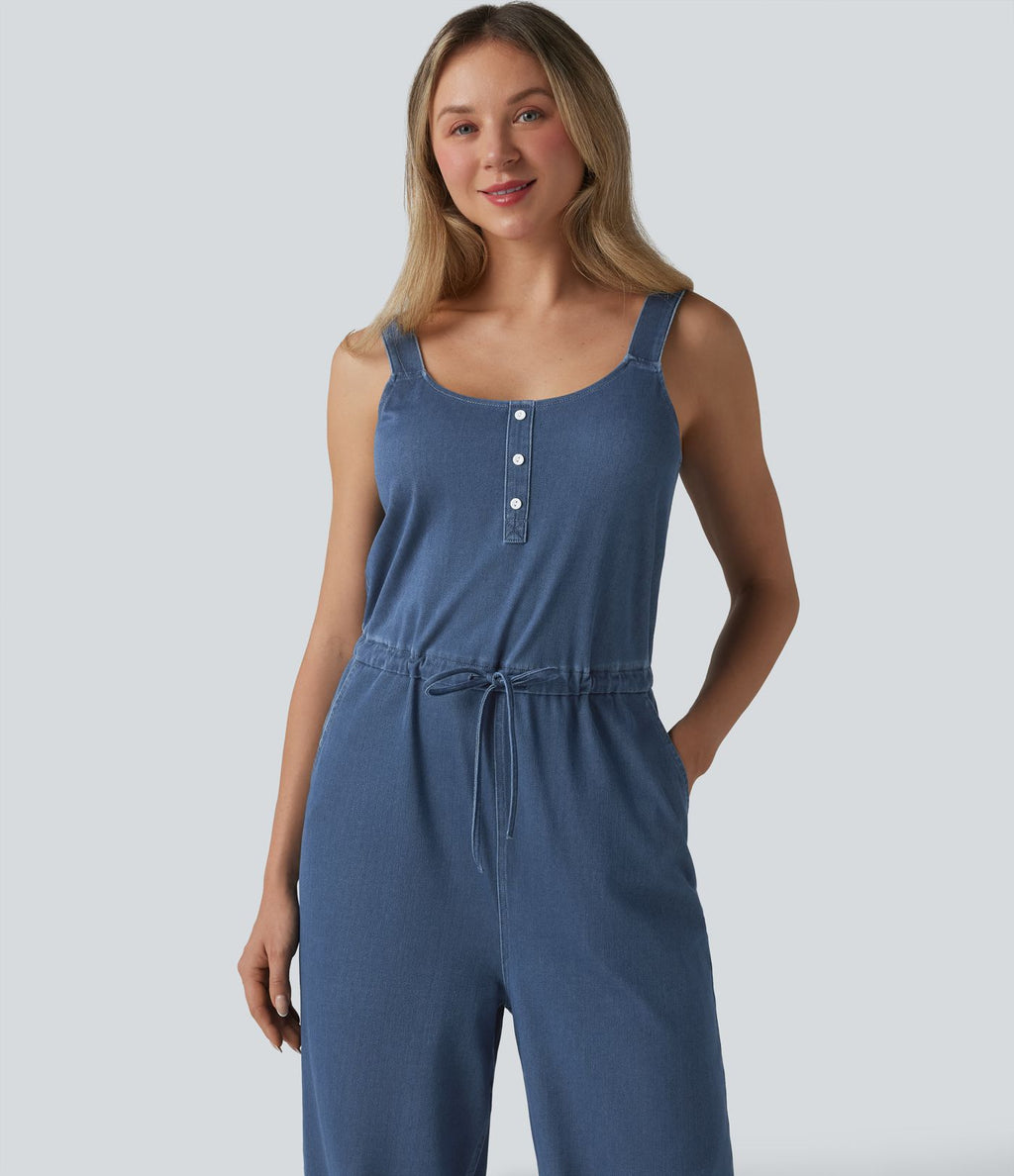 Halara Flex™ Combinaison casual en denim coupe droite cordon de serrage avec poches