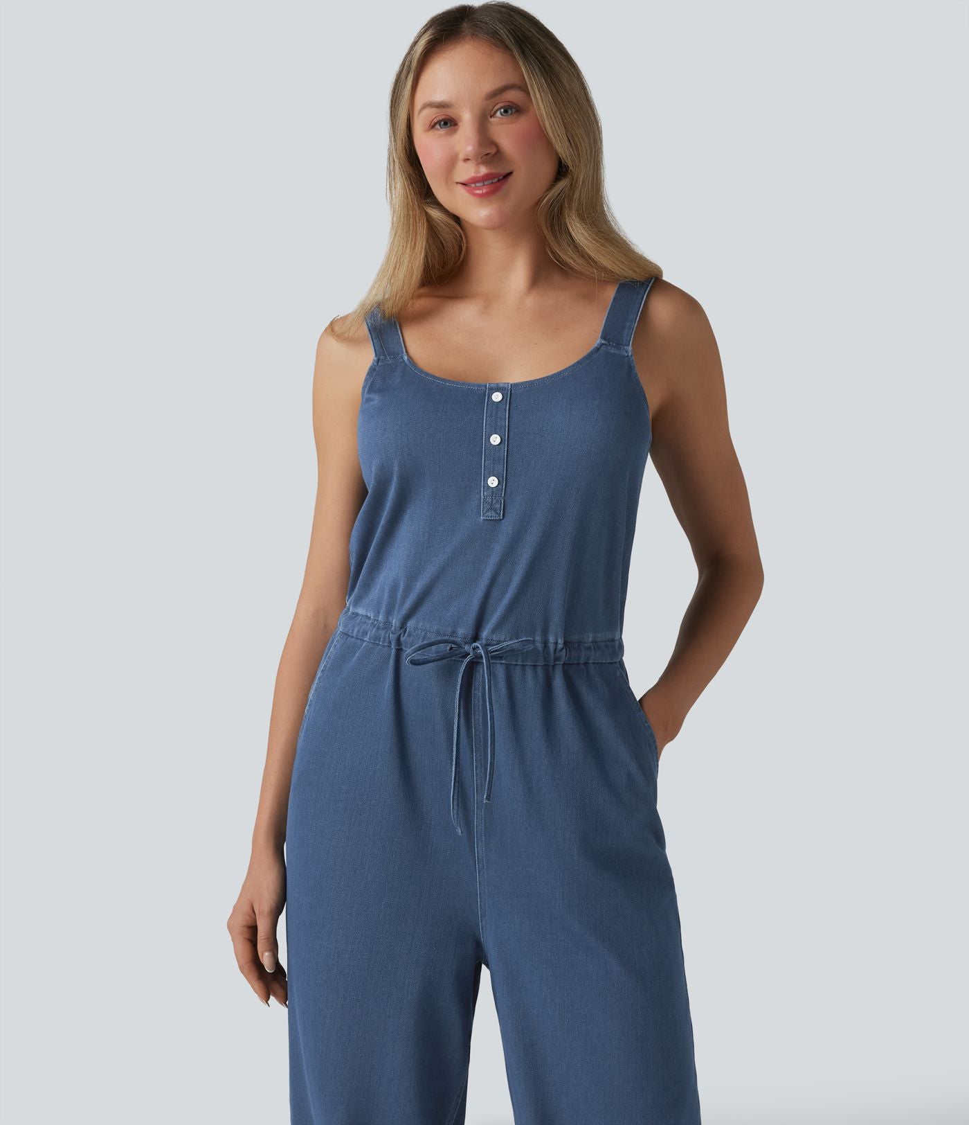 Halara Flex™ Combinaison casual en denim coupe droite cordon de serrage avec poches