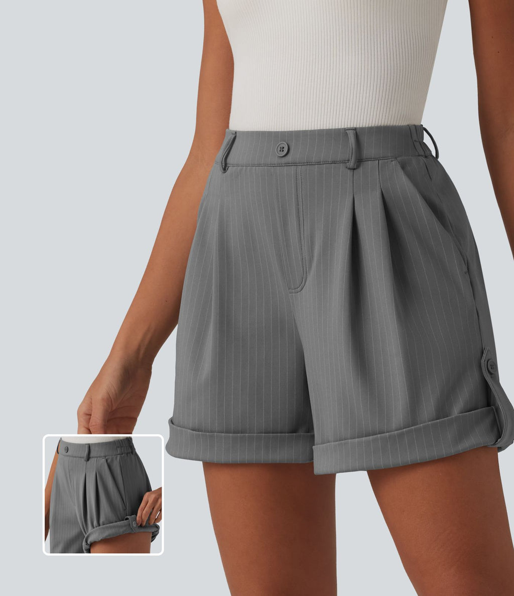 Short casual à rayures 12,5 cm taille haute avec poches