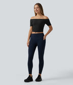 OneForm Seamless Flow Haut de sport de yoga raccourci sans couture épaules dénudées à manches courtes, avec soutien-gorge intégré