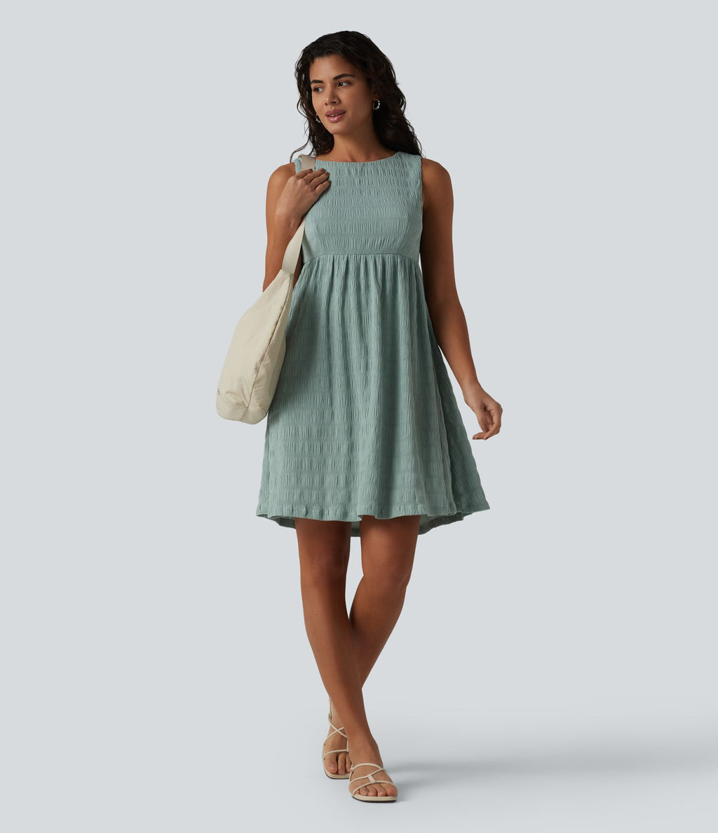 Robe courte décontractée sans manches à col rond