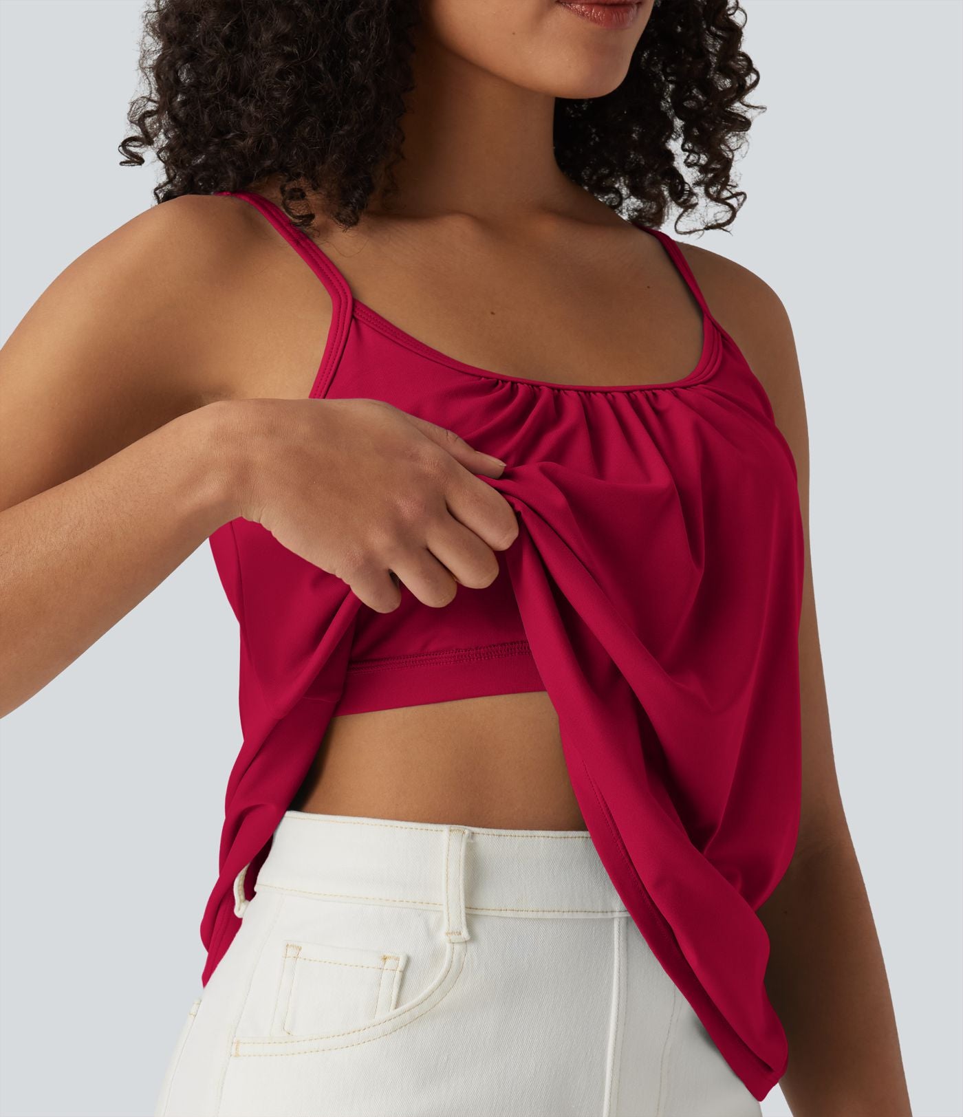 Caraco décontracté 2-en-1 froncé avec brassière intégrée bretelles réglables