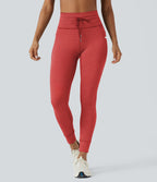Legging de yoga rayé taille haute avec cordon de serrage et poches