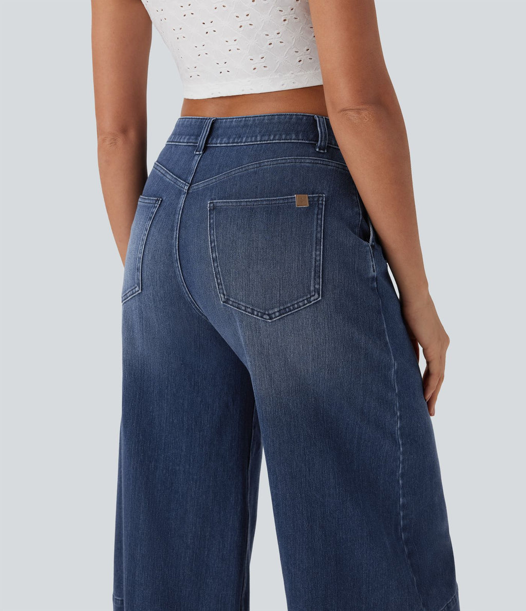 Jean décontracté capri large fluide taille mi-haute Halara Flex™ effet délavé avec poches