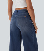 Jean décontracté capri large fluide taille mi-haute Halara Flex™ effet délavé avec poches