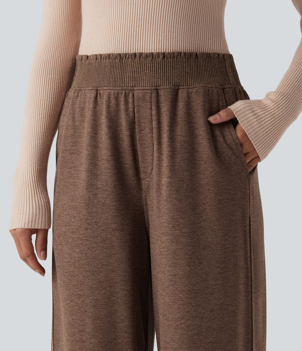 Jogging décontracté thermique large taille haute chiné séchage rapide avec finitions ondulées et poches - UPF40+